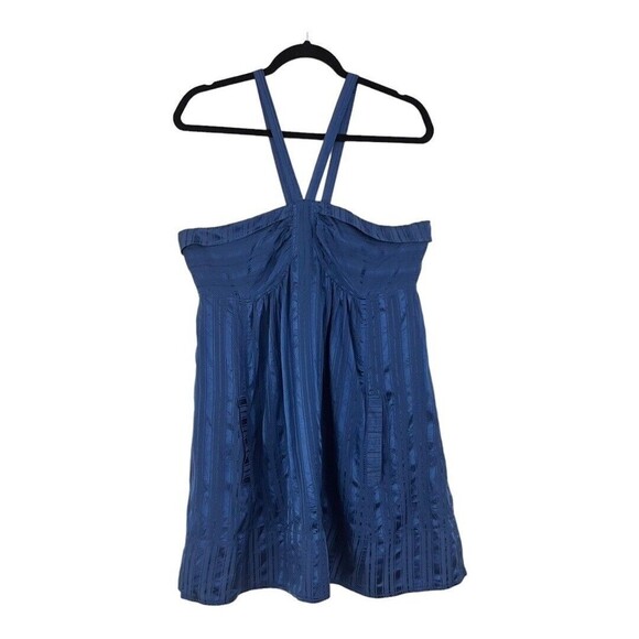A/X Armani Exchange Size 14 Blue Silk Striped Halter Dress - Picture 1 of 3